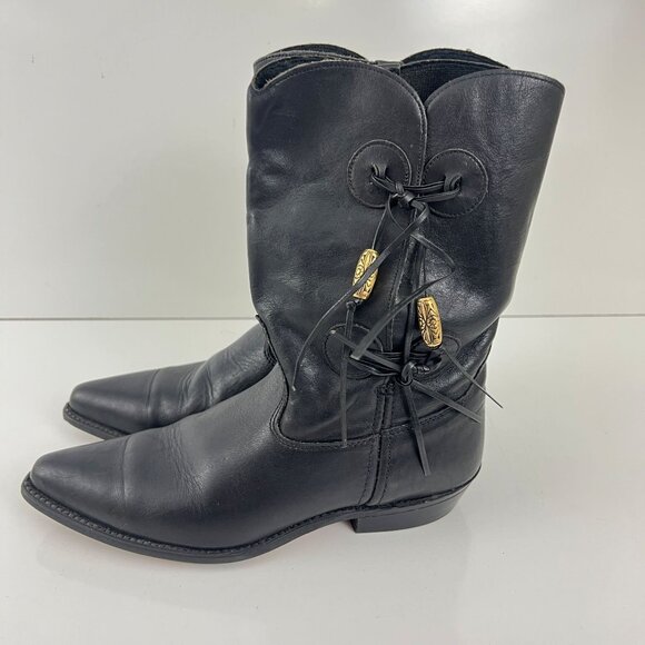 Vintage Capezio Black Leather Western Boots Trixie Beaded Fringe Size 8.5M - Picture 1 of 13